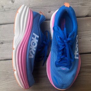 Women's 7 Hoka One One Bondi 8 Running Shoes Runners Comfort Pink Blue Casual